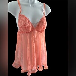 Victoria's Secret Peach Lace & Chiffon Babydoll Chemise